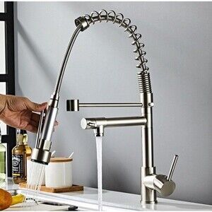 Kitchen Sink Faucet Brushed Nickel Single Handle/Hole Pull Down Spray NEW